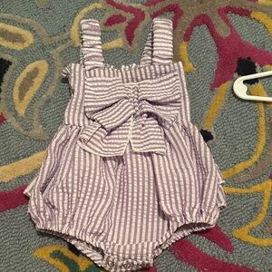 Purple Striped Baby Romper with Bow